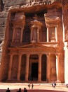 The Treasury * The Treasury is the finest of the Petra carvings.  It is not the largest, but certainly the most refined and detailed.  This is the facade made famous in the Indiana Jones movie. * 431 x 576 * (106KB)